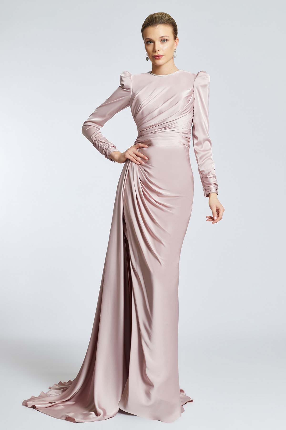 Robe de soirée manche longue satin de soie